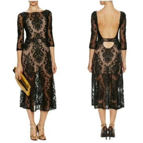 For Love and Lemons San Marcos Lace Midi Dress Sheer 3/4 Sleeve Open Back Maxi - Picture 1 of 16